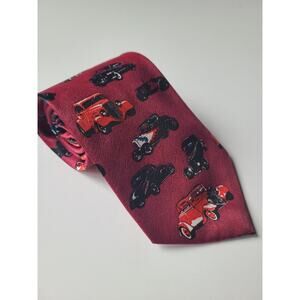 American Rodder Men's Necktie Tie Polyester Maroon Hot Rod Cars Satin Finish 58"